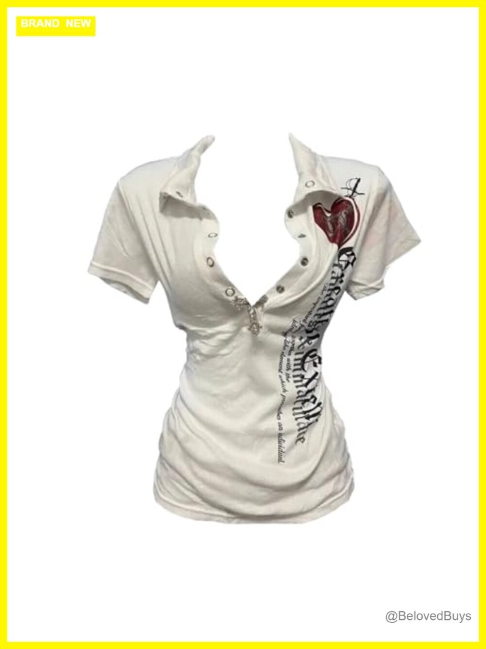 Women Y2K Vintage Polo Print Slim Fit T-Shirt Goth Punk Grunge Top
